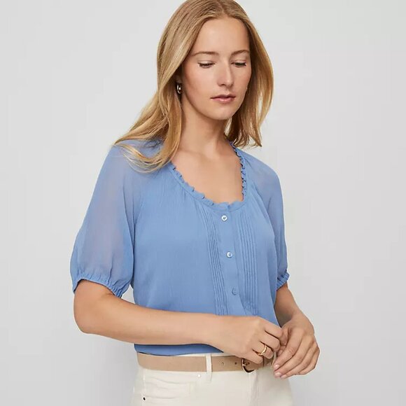 Ann Taylor Pintucked Raglan Popover size XS. NWOT Sky blue - Picture 1 of 5